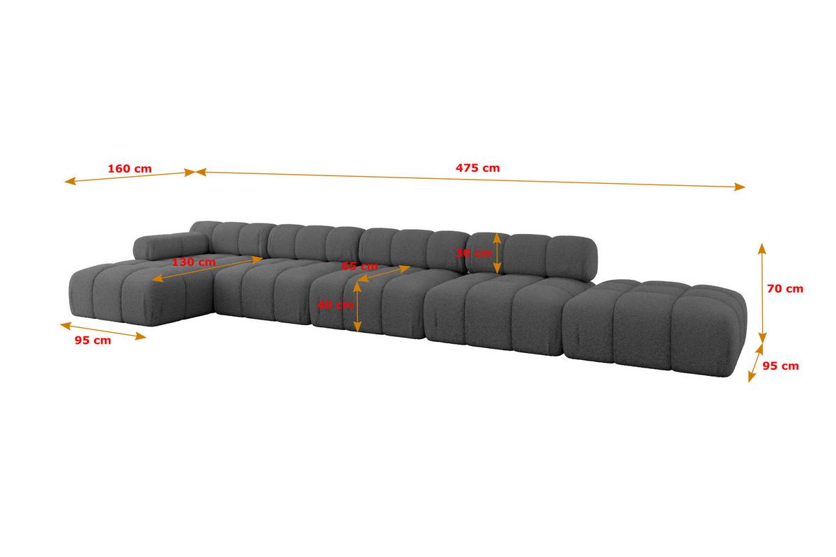 ECKSOFA modulares Sofa Lizur-L3 - 475x160x70 cm Grau Bouclé - Grau, Holzwerkstoff/Textil (475/160cm) - ALTDECOR