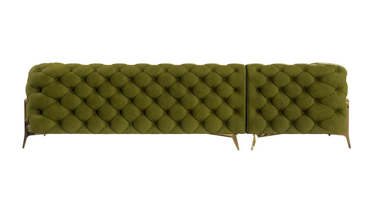 ECKSOFA Chesterfield Lexi Olive Samt, Ottomane links - Goldfarben/Olivgrün, Holz/Textil (305/200cm) - S-Style Möbel
