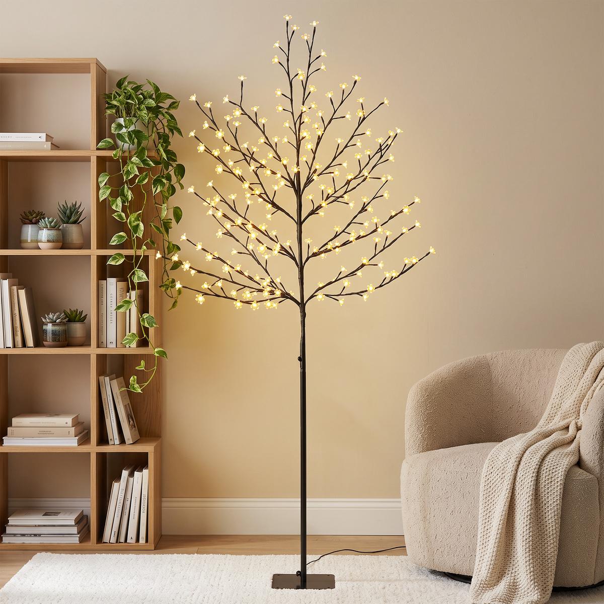BELEUCHTETER-KIRSCHBLÜTENBAUM Stahl Transparent - Schwarz, Metall (60/180/60cm) - HOMCOM