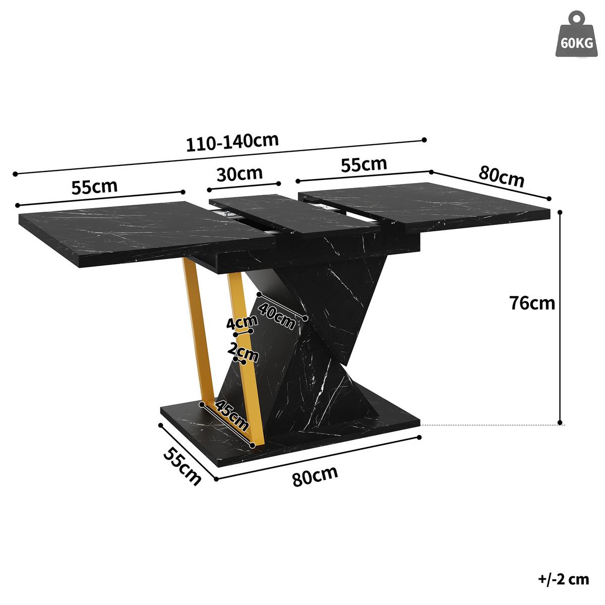 ESSTISCH ausziehbar 110–140 cm in Schwarz Marmor-Optik - Sonoma Eiche, Holzwerkstoff (80/110/76cm) - Urban Meuble