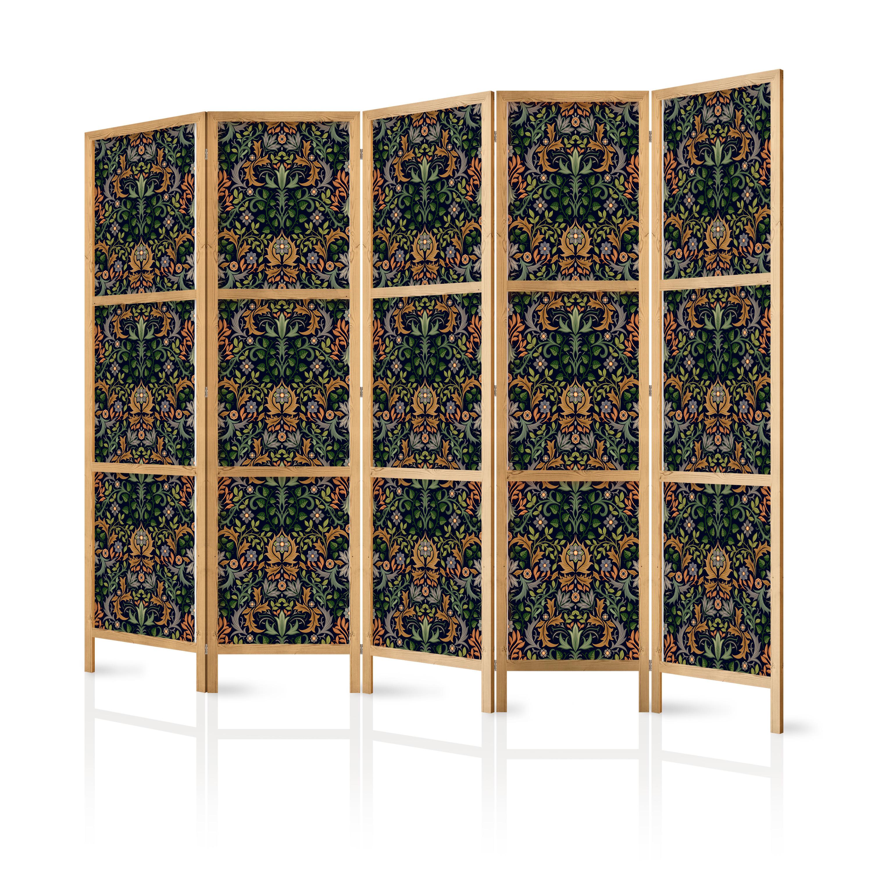 PARAVENT Japanischer 5-tlg 225x172 cm Bunte Ornamente - Multicolor, Holz/Textil (225/172/3cm) - Muralo