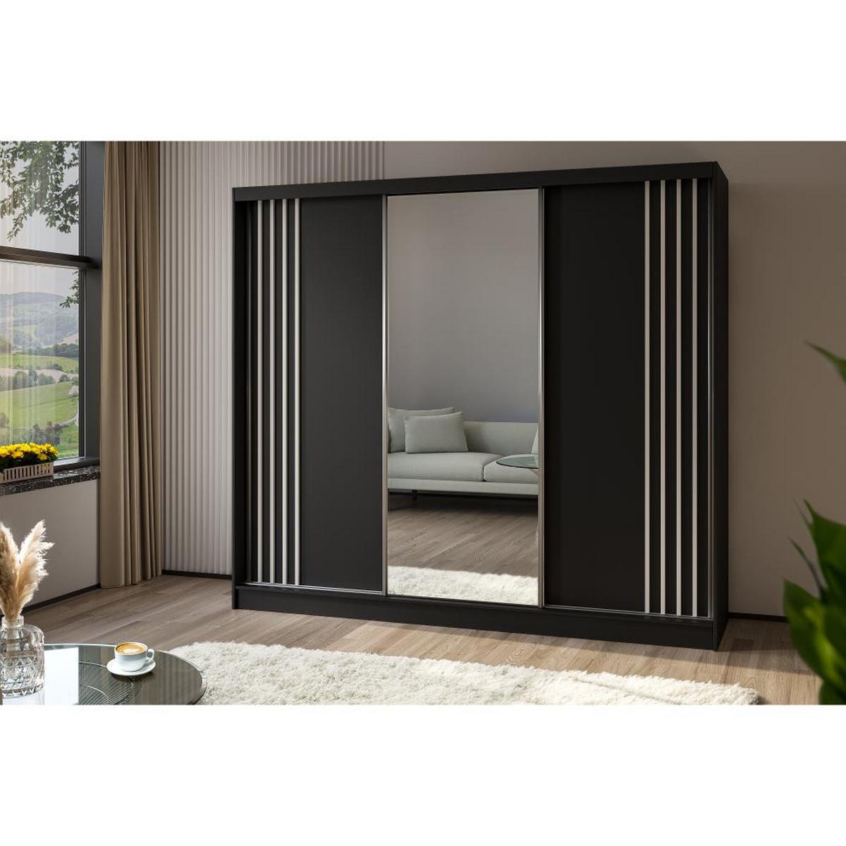 SCHWEBETÜRENSCHRANK Nela II 240/216/61 schwarz mit Schubladen - Schwarz/Weiß, Holzwerkstoff (240/216/61cm) - Beautysofa