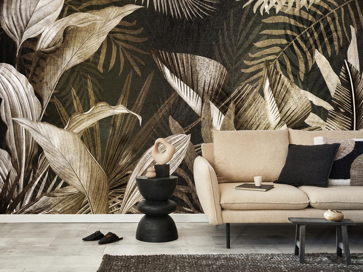 FOTOTAPETE tropische Blätter Pflanzen Retro 450x315 - Beige/Grau, Papier (450/315cm) - Muralo