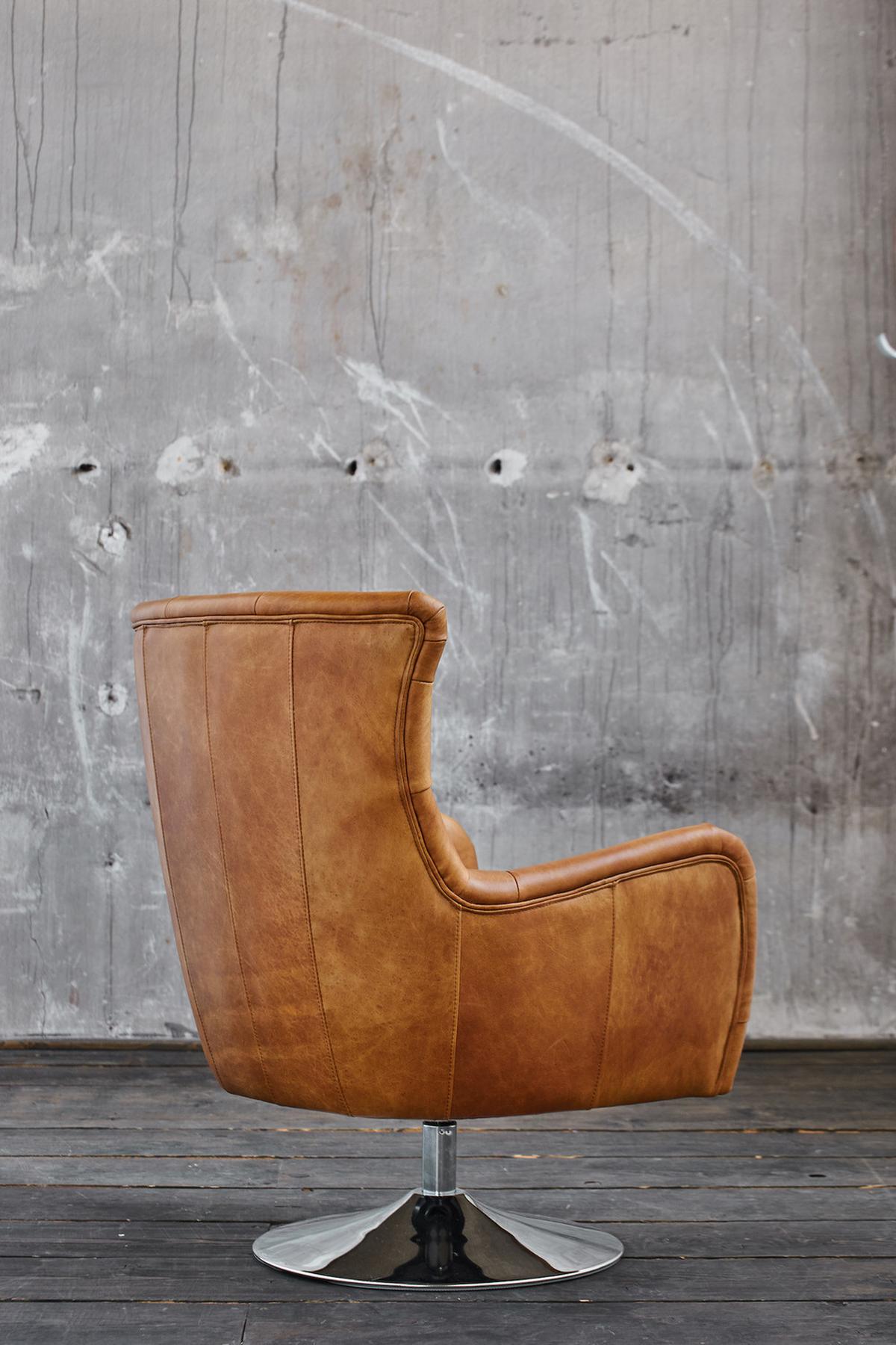 SESSEL RELEXA Braun Leder Drehbar (180°) - Silberfarben/Braun, Leder/Metall (69/95/77cm) - KAWOLA