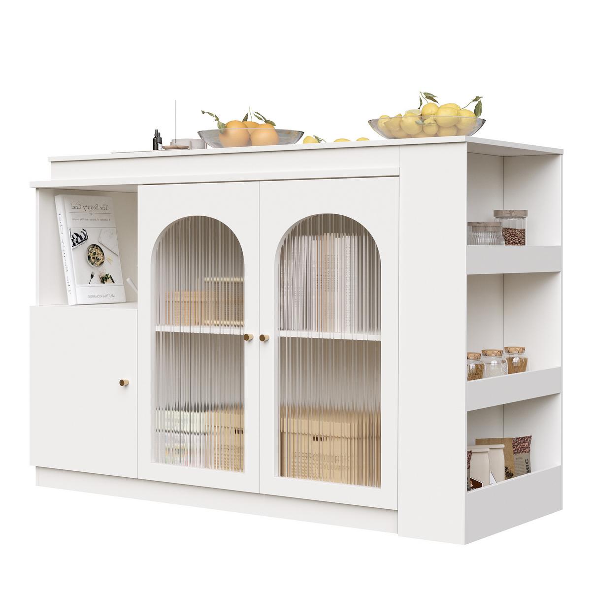 BARSCHRANK 360° drehbar & weiß mit glastüren & flexiblem bartisch - Weiß, Holzwerkstoff (40/120/97cm) - Urban Meuble