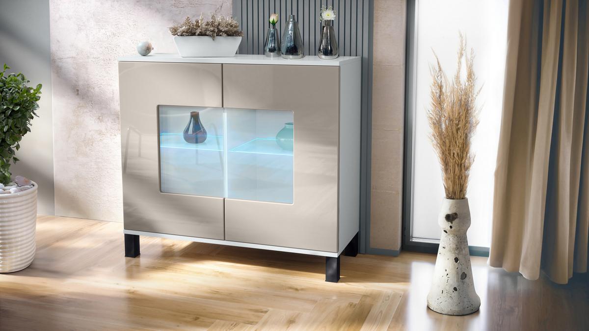 KOMMODE Grömitz Sandgrau Hochglanz - Sandfarben, Holzwerkstoff (92.5/84.5/35cm) - Vladon