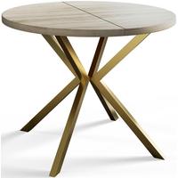 RUNDER Esszimmertisch LOFT LITEN, ausziehbarer Tisch Durchmesser: 90 cm/170 cm, Wohnzimmertisch Farbe: Beige, mit Metallbeinen in Farbe Gold - Goldfarben/Sonoma Eiche, Holzwerkstoff (90/90/76cm) - Alpi-Möbel