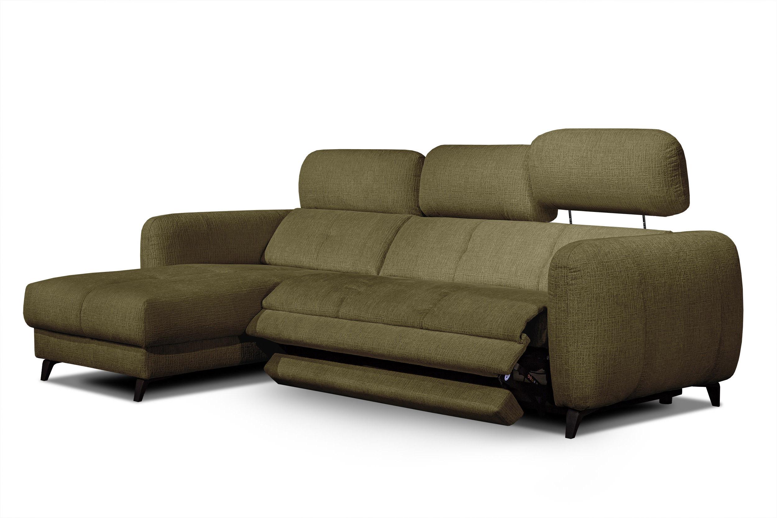 ECKSOFA SVEN 3-Sitzer, 1 Relax XL, verstellbare Kopfstützen, olivgrün - Schwarz/Olivgrün, Holzwerkstoff/Textil (256/163cm) - Wozimo