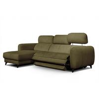 ECKSOFA SVEN 3-Sitzer, 1 Relax XL, verstellbare Kopfstützen, olivgrün - Schwarz/Olivgrün, Holzwerkstoff/Textil (256/163cm) - Wozimo