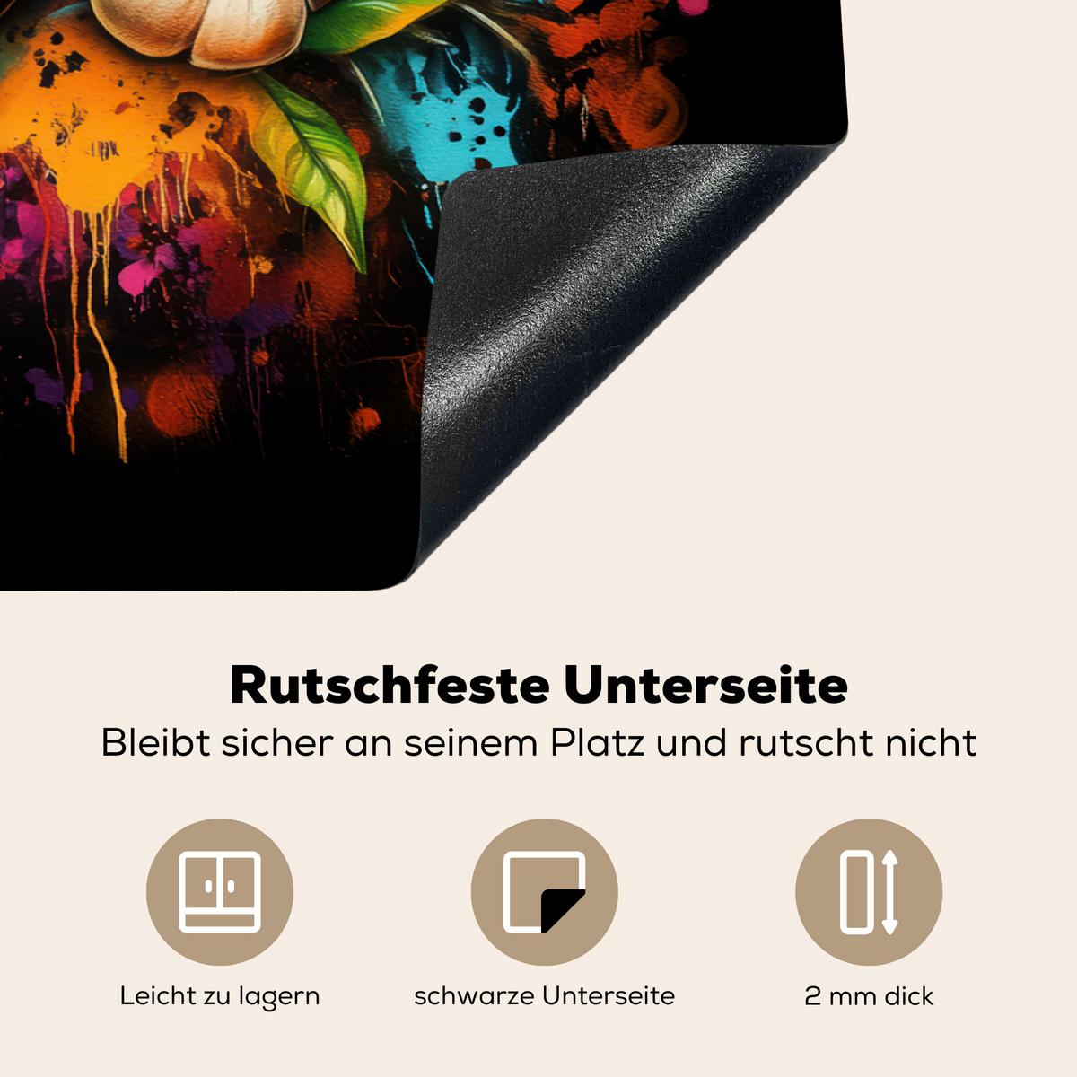 HERDABDECKPLATTE Gemüse - Paprika - Knoblauch - Graffiti - Farbe - Bunt Induktionsschutz 81.6x52.7 cm - Rot, Kunststoff (81.6/52.7/0.2cm) - MuchoWow