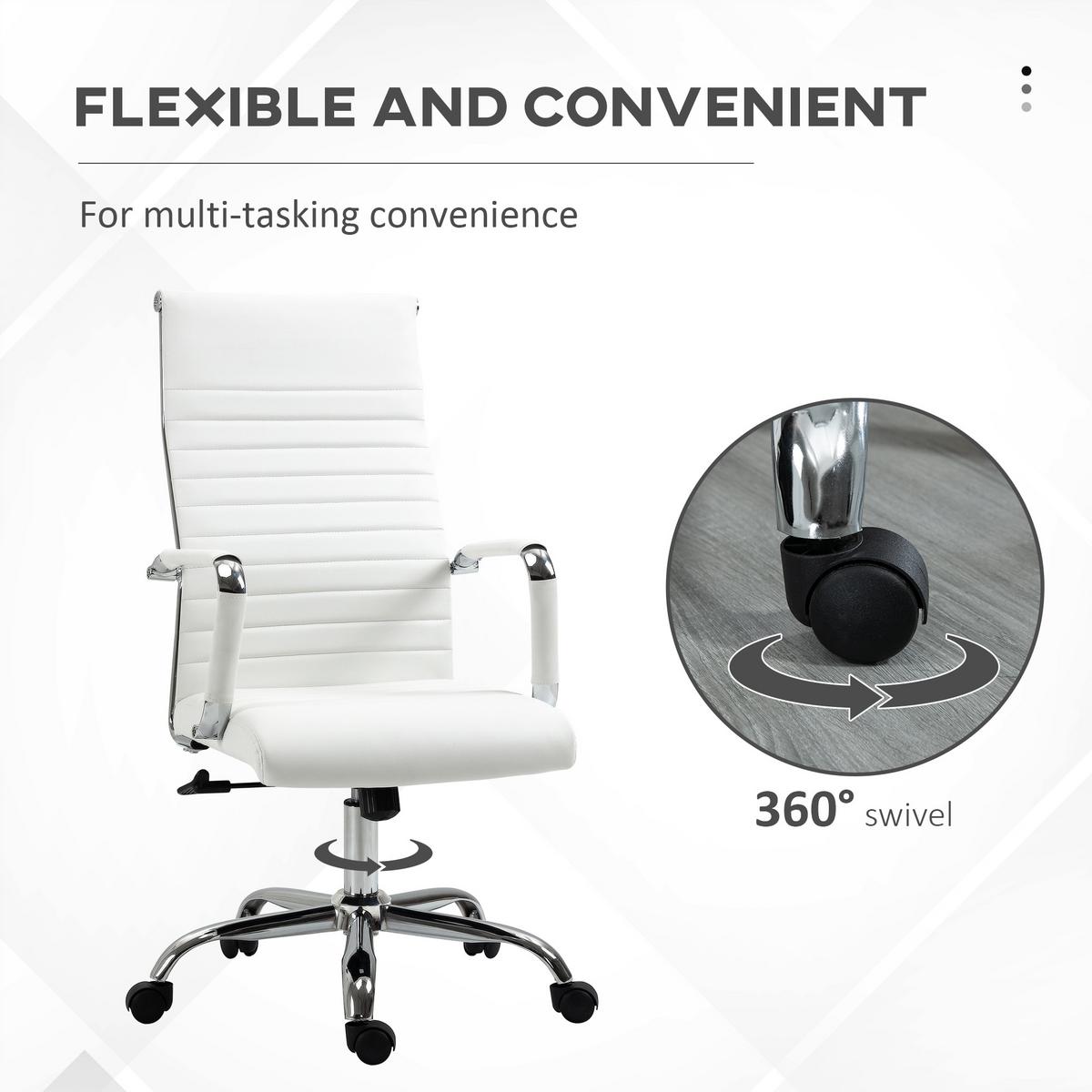 BÜROSTUHL Drehstuhl Chefsessel höhenverstellbar Kunstleder Schaumstoff Weiß - Weiß, Leder (62/114/54cm) - Vinsetto