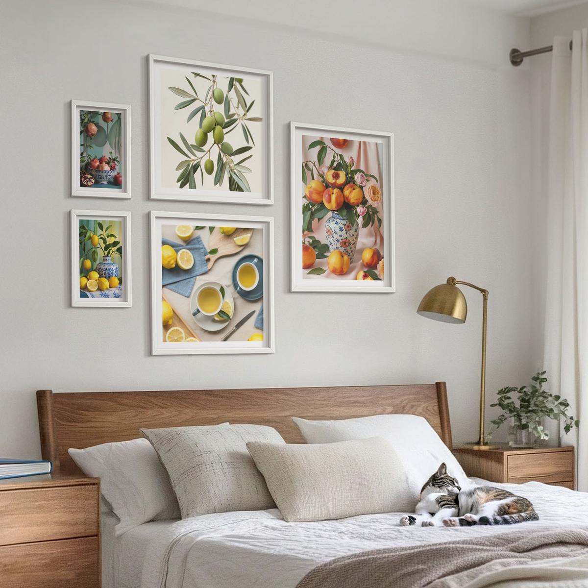 BILDER SET 5er Set - 50x50 cm & 20x30 cm & 40x60 cm Weißer Rahmen - Fruchtzusammensetzungen - Weiß, Kunststoff (40/60cm) - TULUP