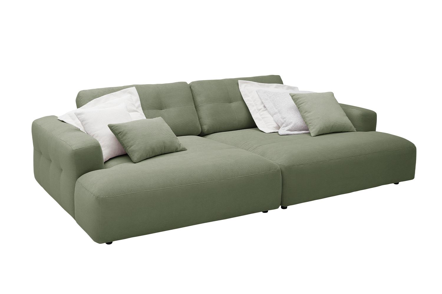 BIG SOFA MIKA Grün Cord - Schwarz/Olivgrün, Kunststoff/Textil (300/86/167cm) - KAWOLA