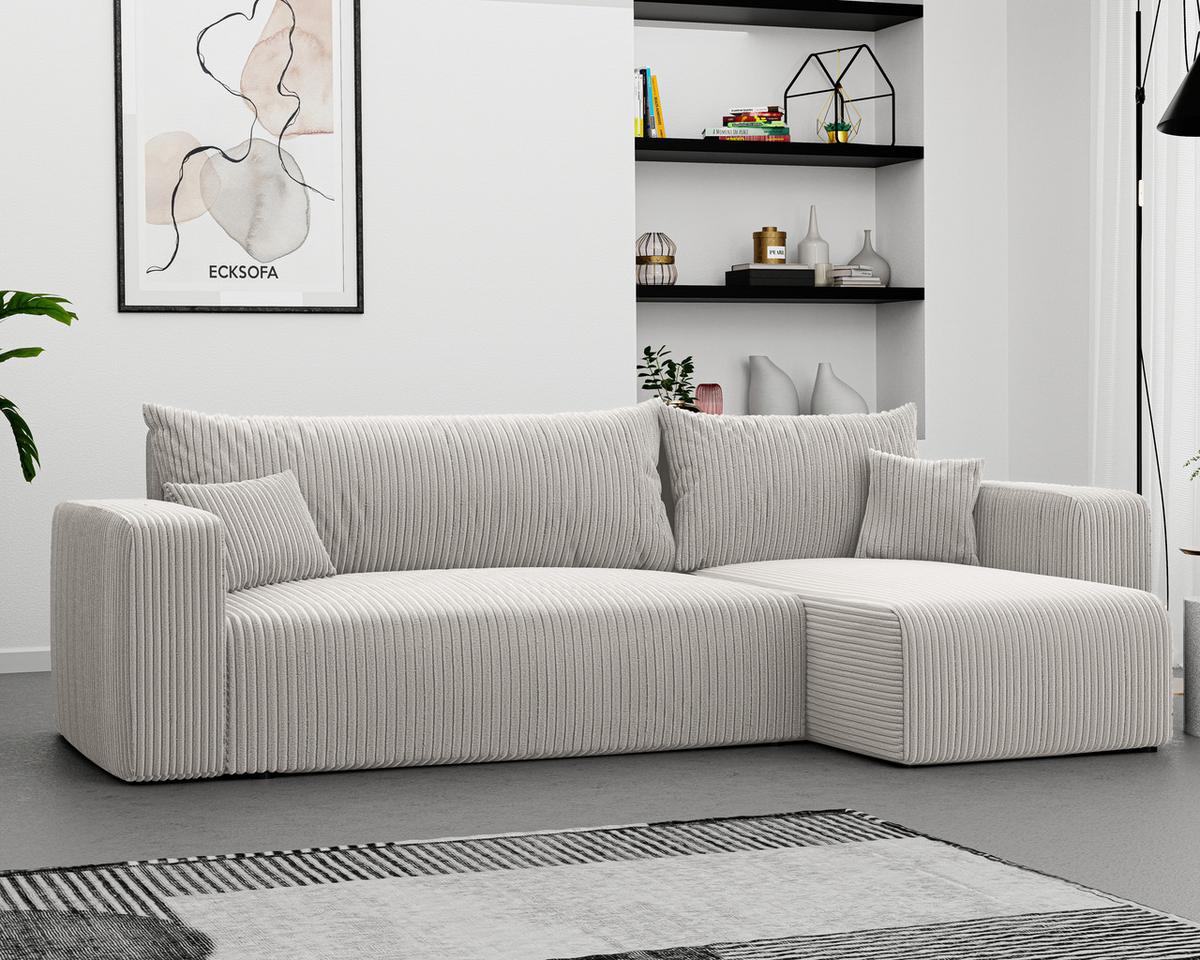 ECKSOFA Beige Cord-Stoff mit Bettkasten - Beige, Textil (248/145cm) - Idohome