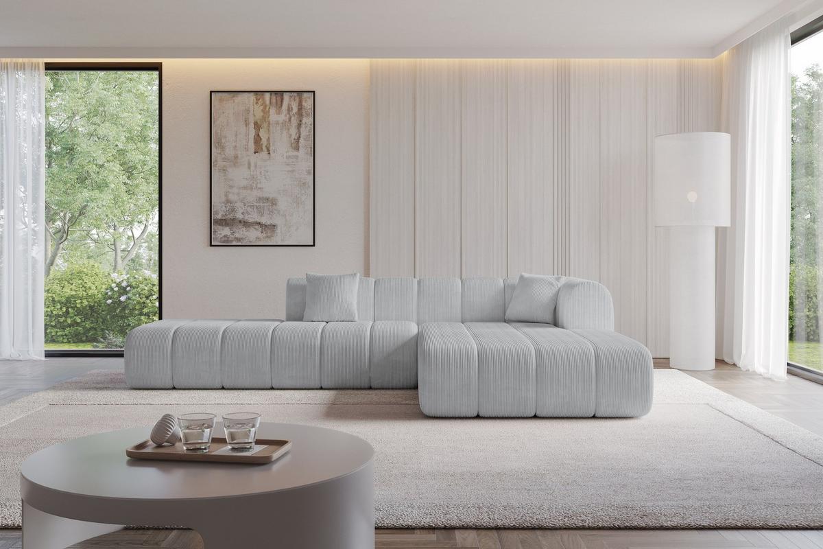 ECKSOFA Ottomane Rechts BILA-L 289x176x71 Grau Cord - Alufarben/Schwarz, Holzwerkstoff/Kunststoff (289/176cm) - ALTDECOR