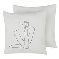 DEKOKISSEN 2er-Set Weiß 45/45 cm Meadowfoam - Weiß, Naturmaterialien/Textil (45/45cm) - Beliani