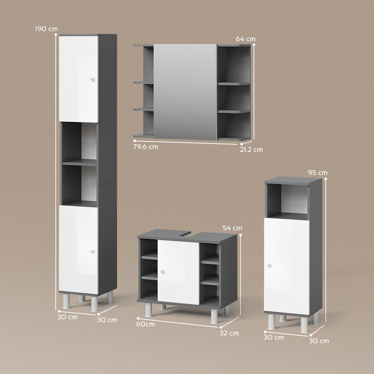 BADMÖBEL-SET Fucino Anthrazit 4 Teile - Anthrazit, Holzwerkstoff (60/54/32cm) - Livinity®