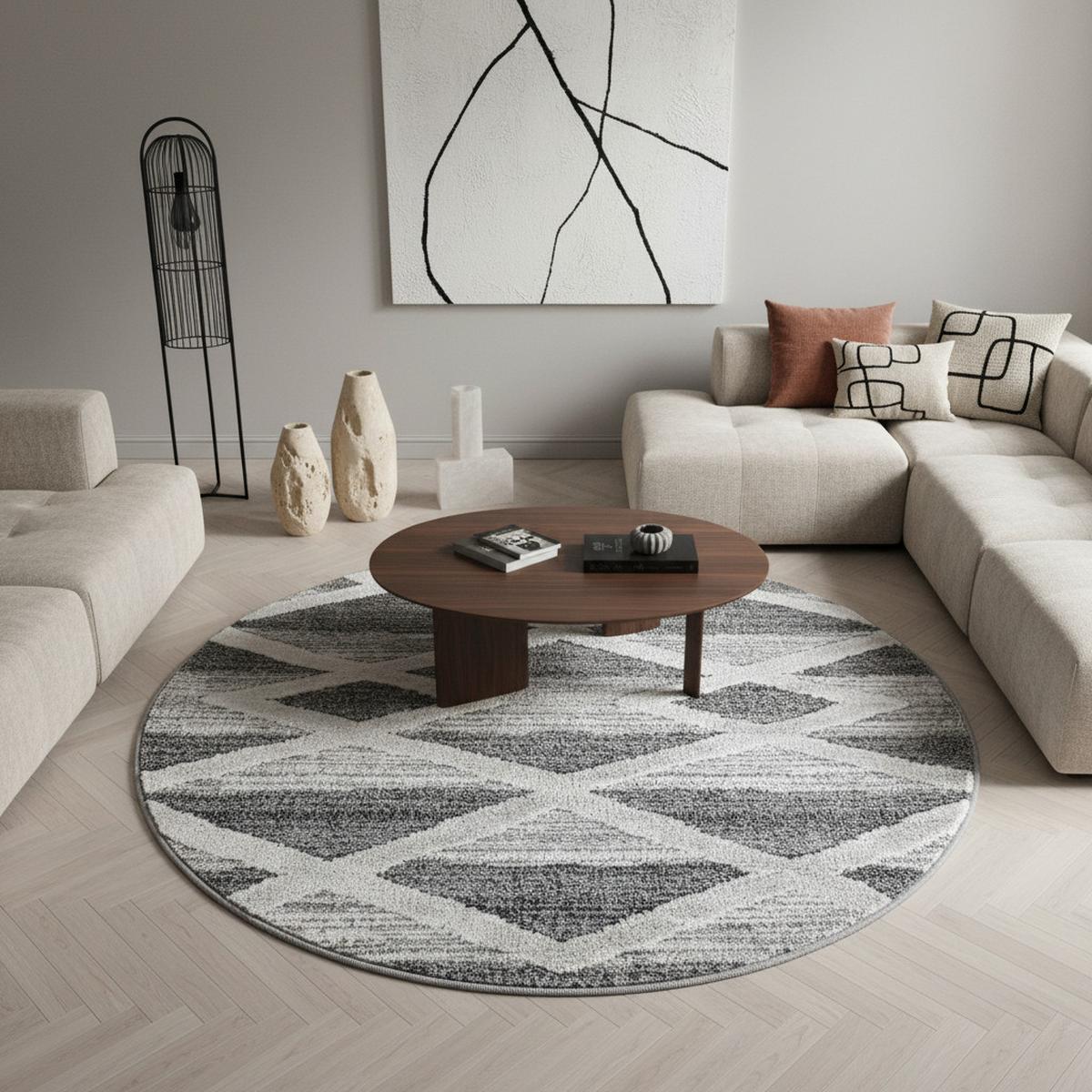 HOCHFLORTEPPICH EISACK, geometrisch, Florhöhe 20 mm, Grau, Ø 120 cm - Grau, Textil (120/120cm) - KADIMA DESIGN