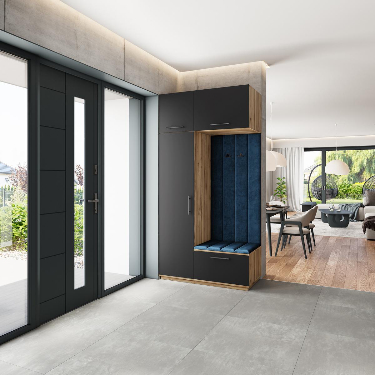 GARDEROBENSCHRANK REMA 120/240/60 cm Modern Garderobe-Set Eiche Wotan - Blau/Eiche Wotan, Holzwerkstoff (120/240/60cm) - MASSENO