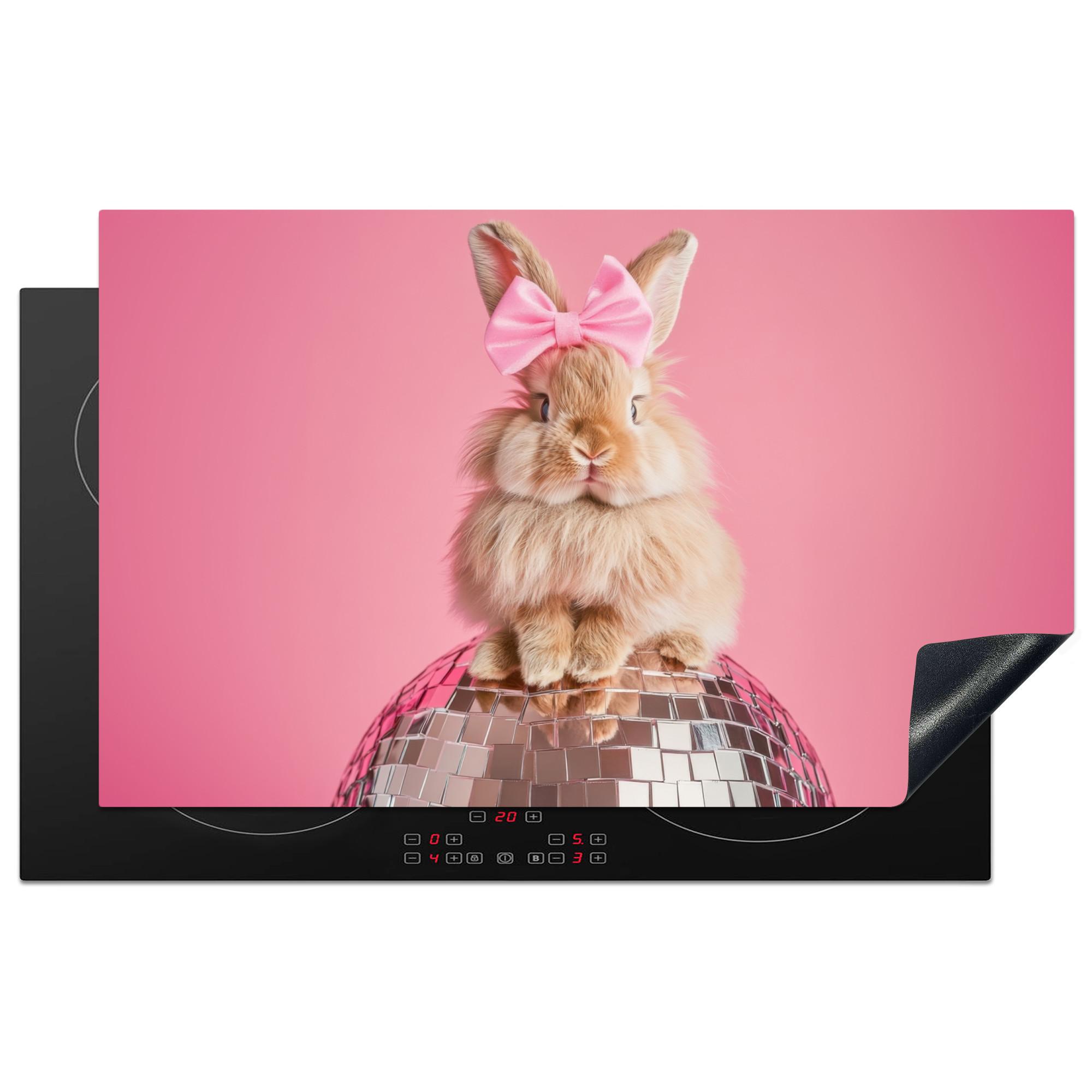 HERDABDECKPLATTE Schleife - Discoball - Kaninchen Induktionsmatte 83x51 cm - Pink, Kunststoff (83/51.5/0.2cm) - MuchoWow