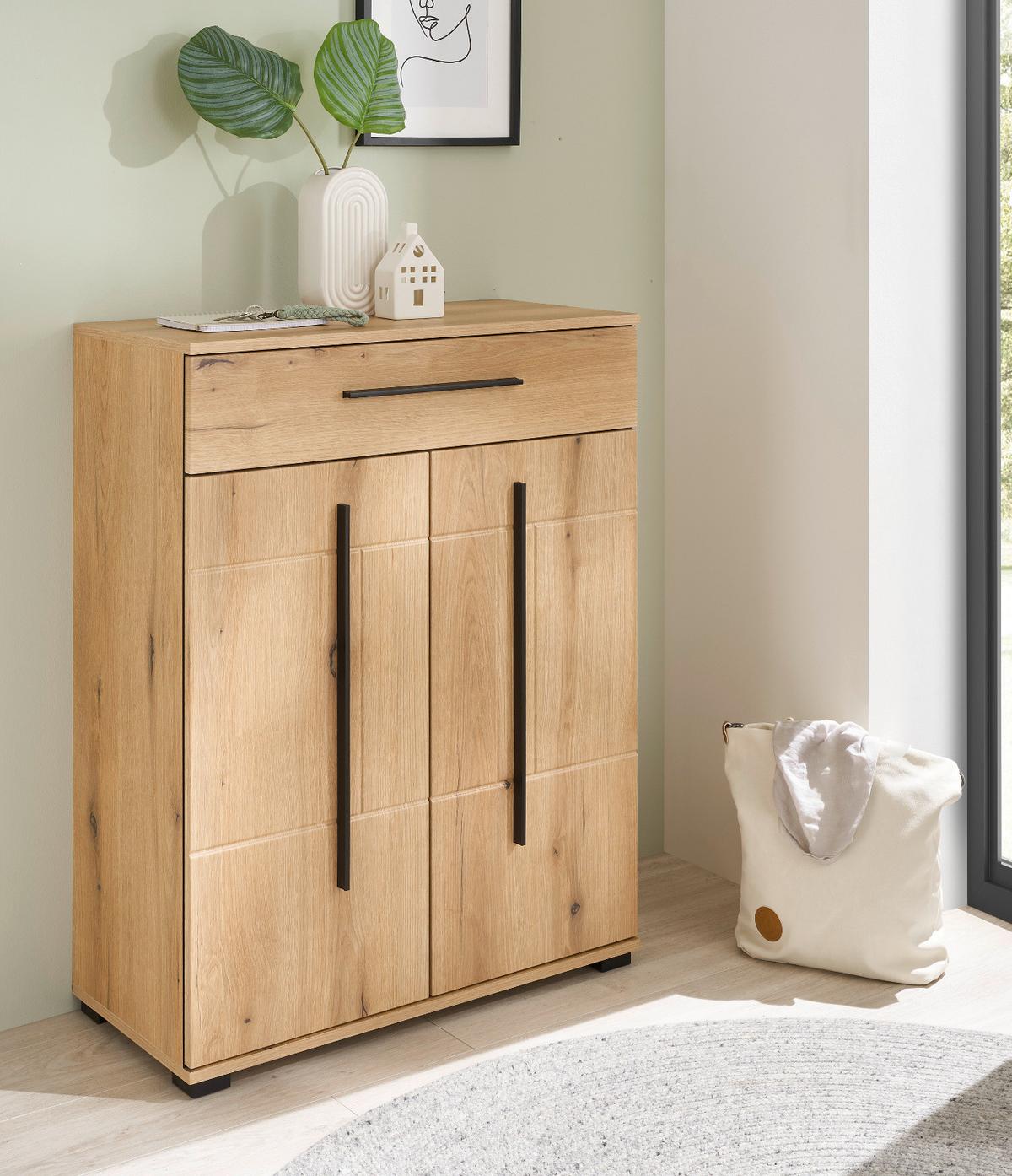 SCHUHSCHRANK Evoke Eiche 80 x 103 cm, Kommode mit Soft-Close - Eichefarben/Schwarz, Holzwerkstoff/Kunststoff (80/103/39cm) - Furn.Design