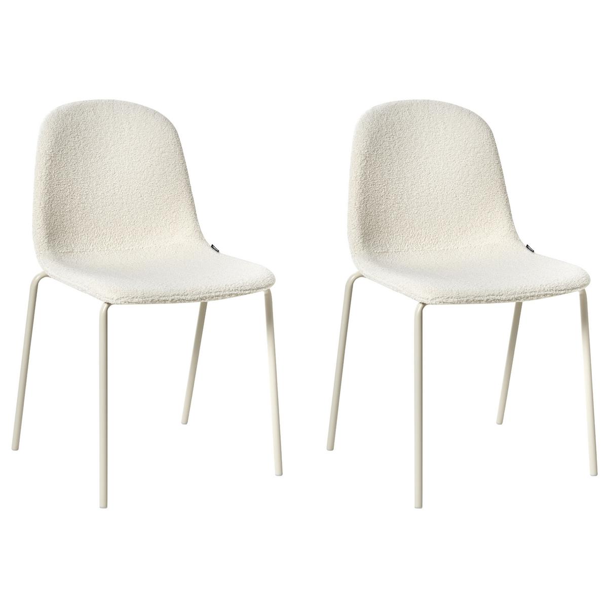 KONFERENZSTUHL 2er-Set Bouclé Cremeweiß Loma - Weiß, Textil (50/85/55cm) - Beliani