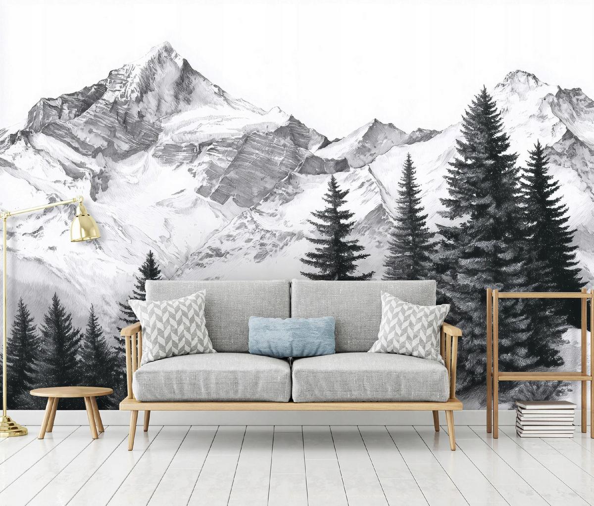 FOTOTAPETE Gebirge Wald Schwarzweiß 150x105 cm - Multicolor, Papier (150/105cm) - Wallarena