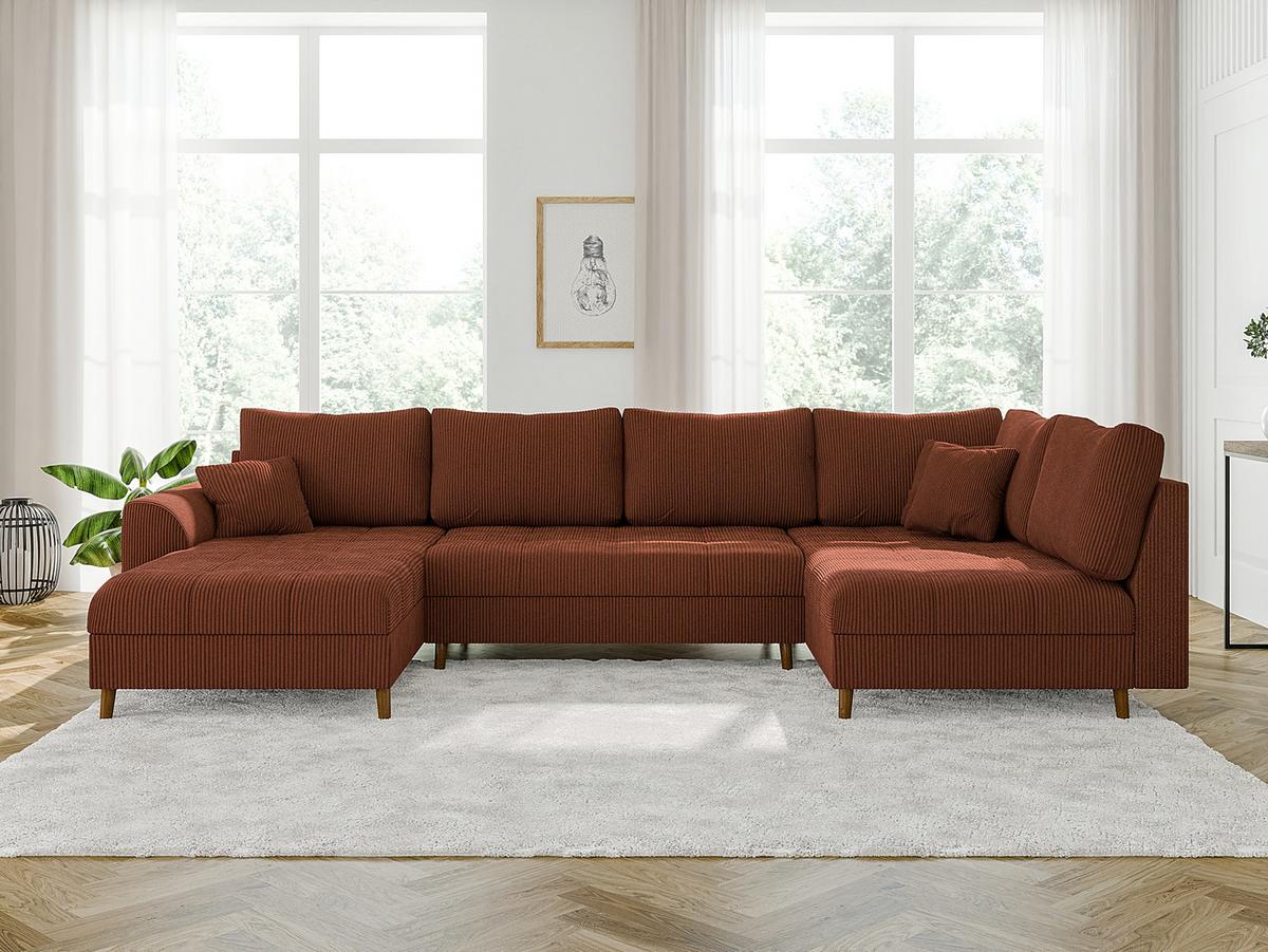 WOHNLANDSCHAFT inkl. Hocker Alma Terrakotta Cord - Terracotta/Braun, Holz/Textil (310/81/161cm) - S-Style Möbel