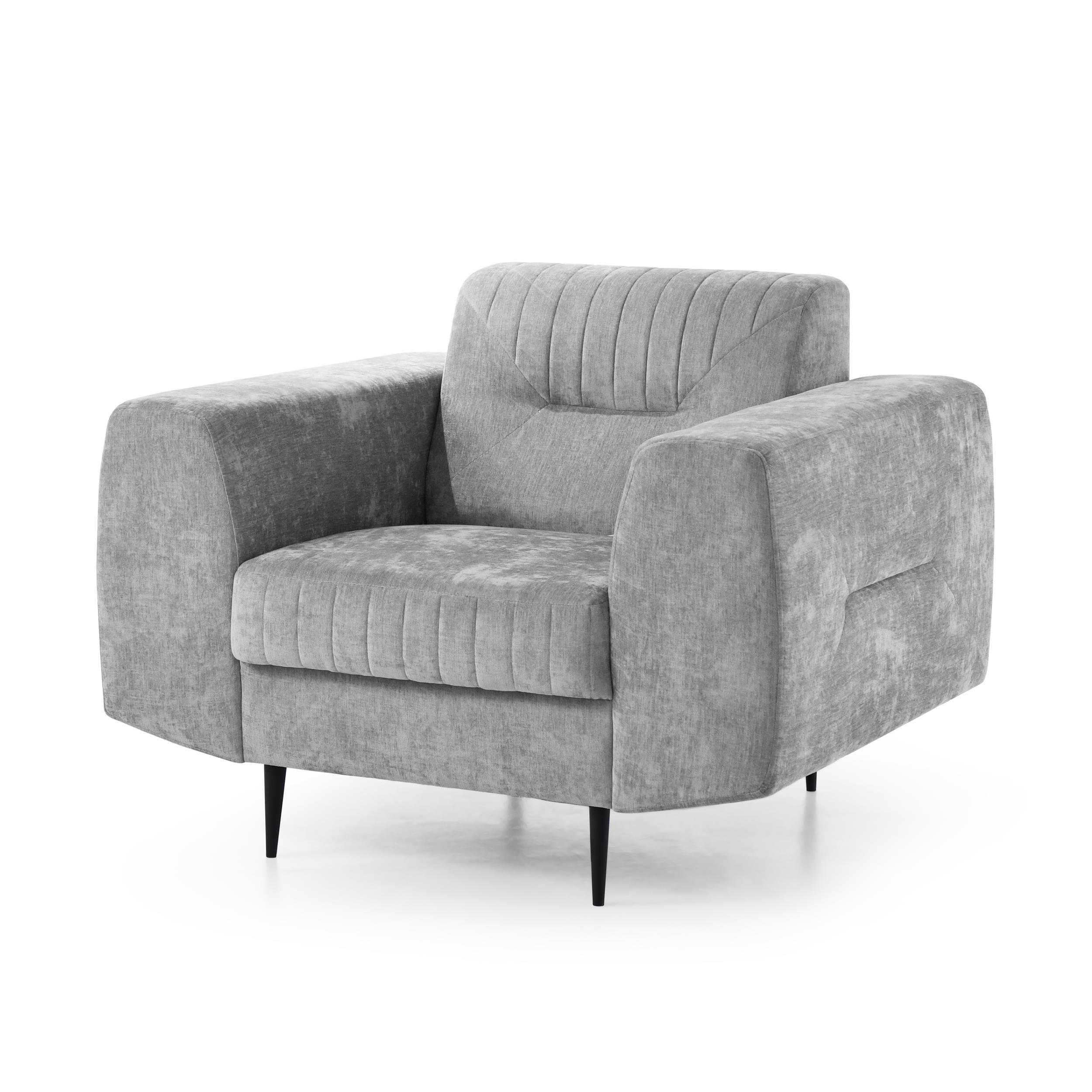 SESSEL Venezia mit Metallbeinen, hellgrau, 112 cm - Hellgrau/Schwarz, Holzwerkstoff/Metall (112/85/94cm) - Beautysofa