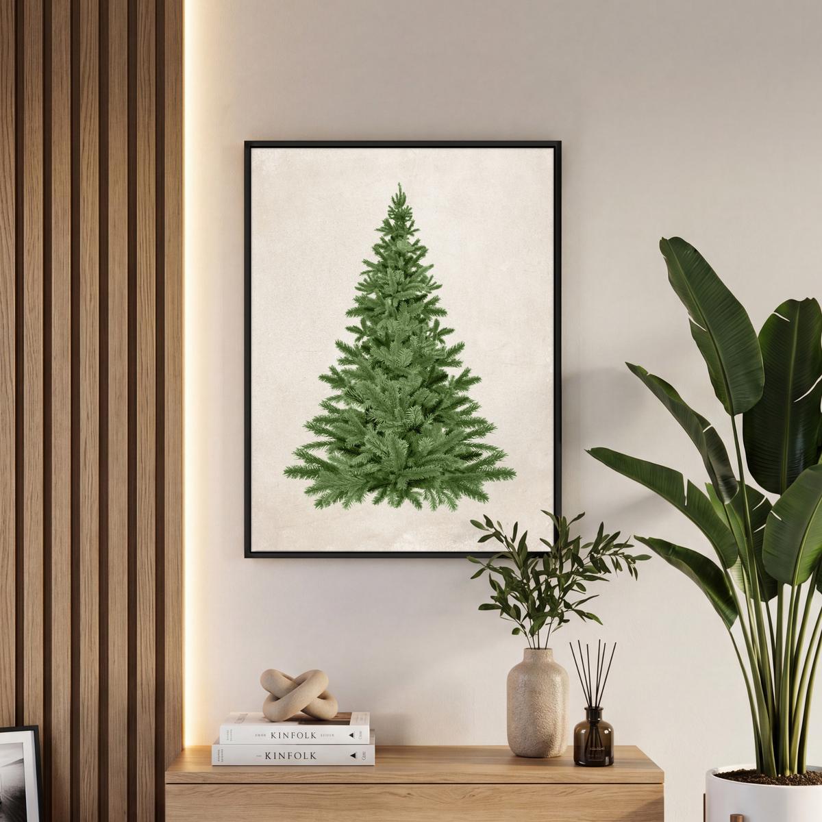 LEINWAND Bilder mit Rahmen - Weihnachtsbaum - Grün - Weihnachten - Feiertage - 60x80 - Olivgrün, Textil (60/80cm) - MuchoWow