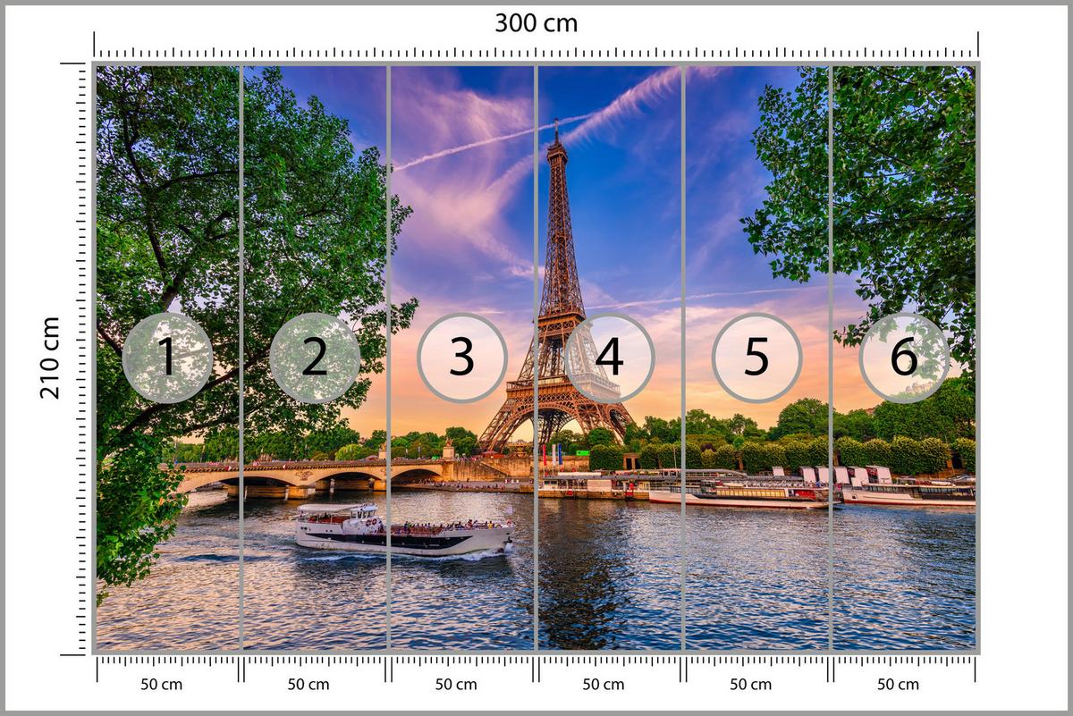 FOTOTAPETE Eiffelturm Paris Architektur 3D 300x210 - Blau/Gelb, Papier (300/210cm) - Muralo