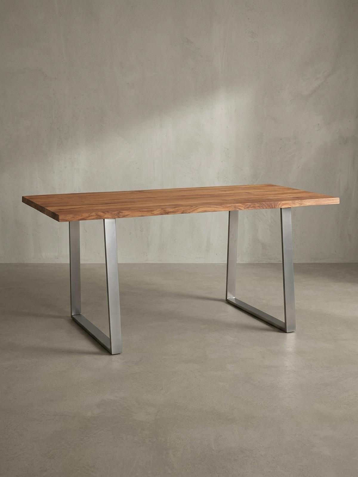 ESSTISCH Massivholz Baumkante Metallgestell Handgefertigt TARN, Goldbraun-Chrom 160x80x76 cm - Chromfarben/Braun, Holz/Metall (80/160/76cm) - KADIMA DESIGN