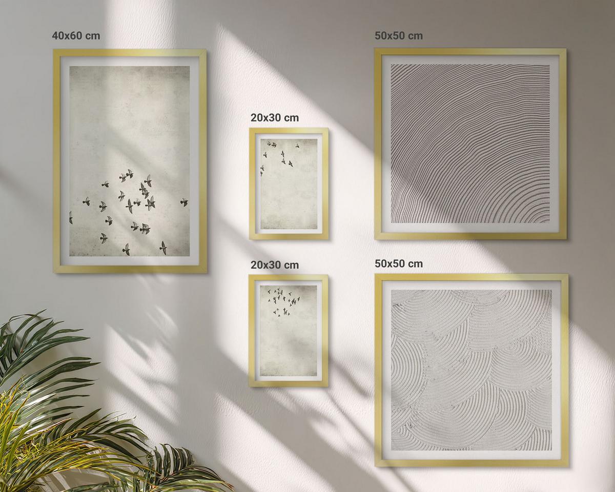BILDER SET 5er Set - 50x50 cm & 20x30 cm & 40x60 cm Goldrahmen - Minimalistische Vogelmalerei - Goldfarben, Kunststoff (40/60cm) - TULUP