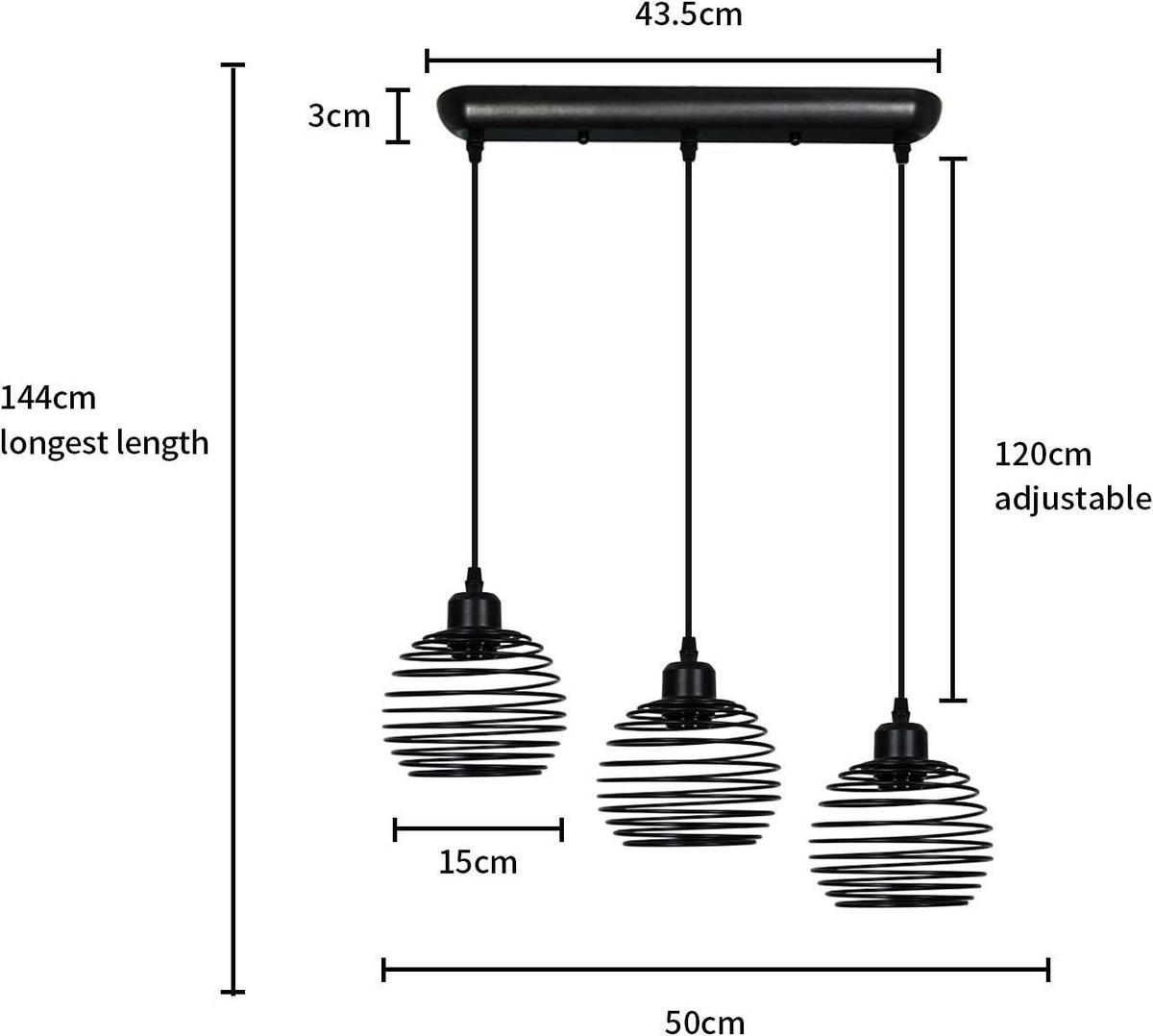 PENDELLEUCHTE Walburga 3-flammig 50/15/144 cm - Schwarz, Metall (50/15/144cm) - Nettlife