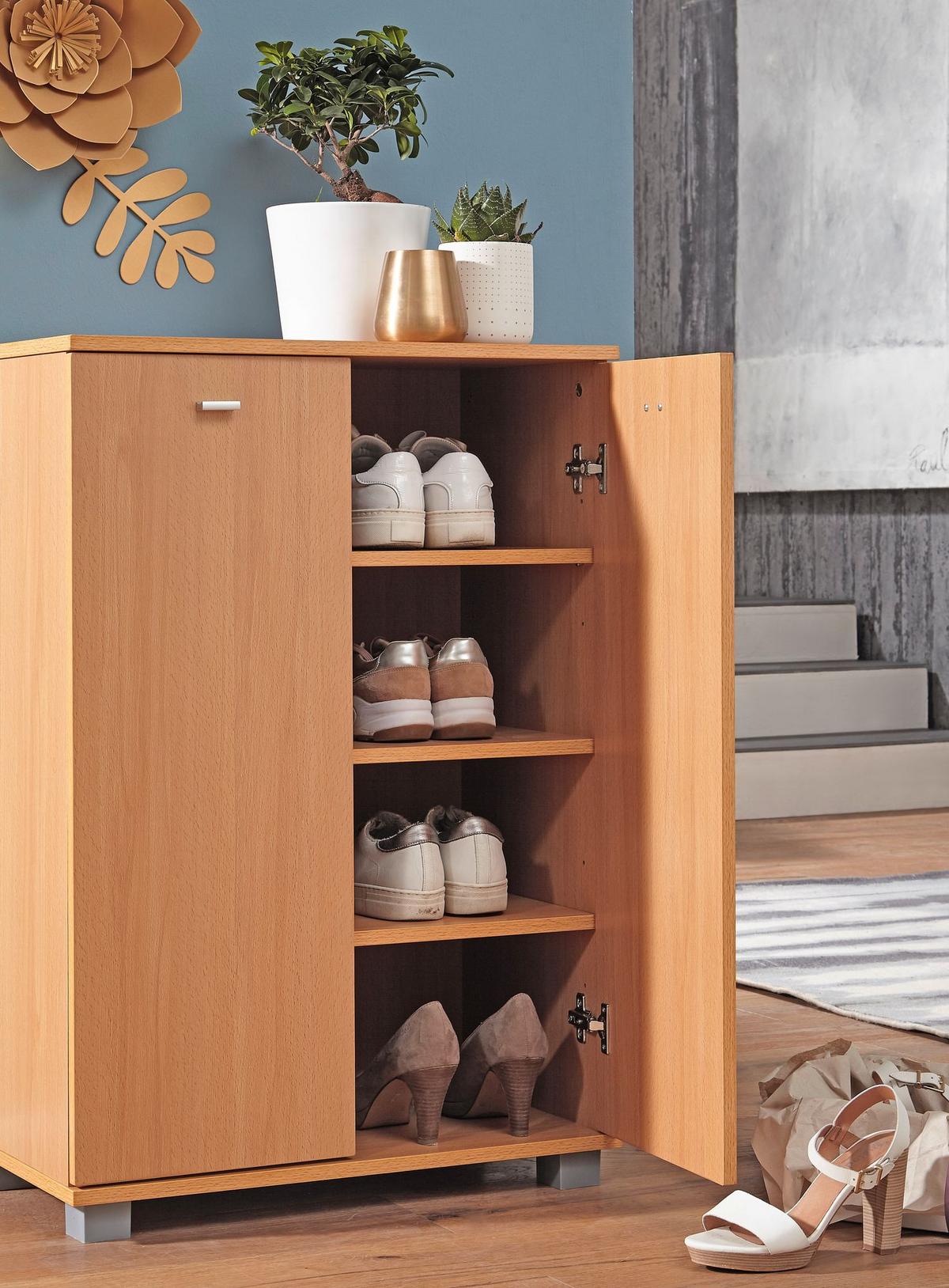 SCHUHSCHRANK Holz mit 4 Fächern und 2 Türen, Braun 60x35x90 cm - Braun, Kunststoff (60/90/35cm) - KADIMA DESIGN