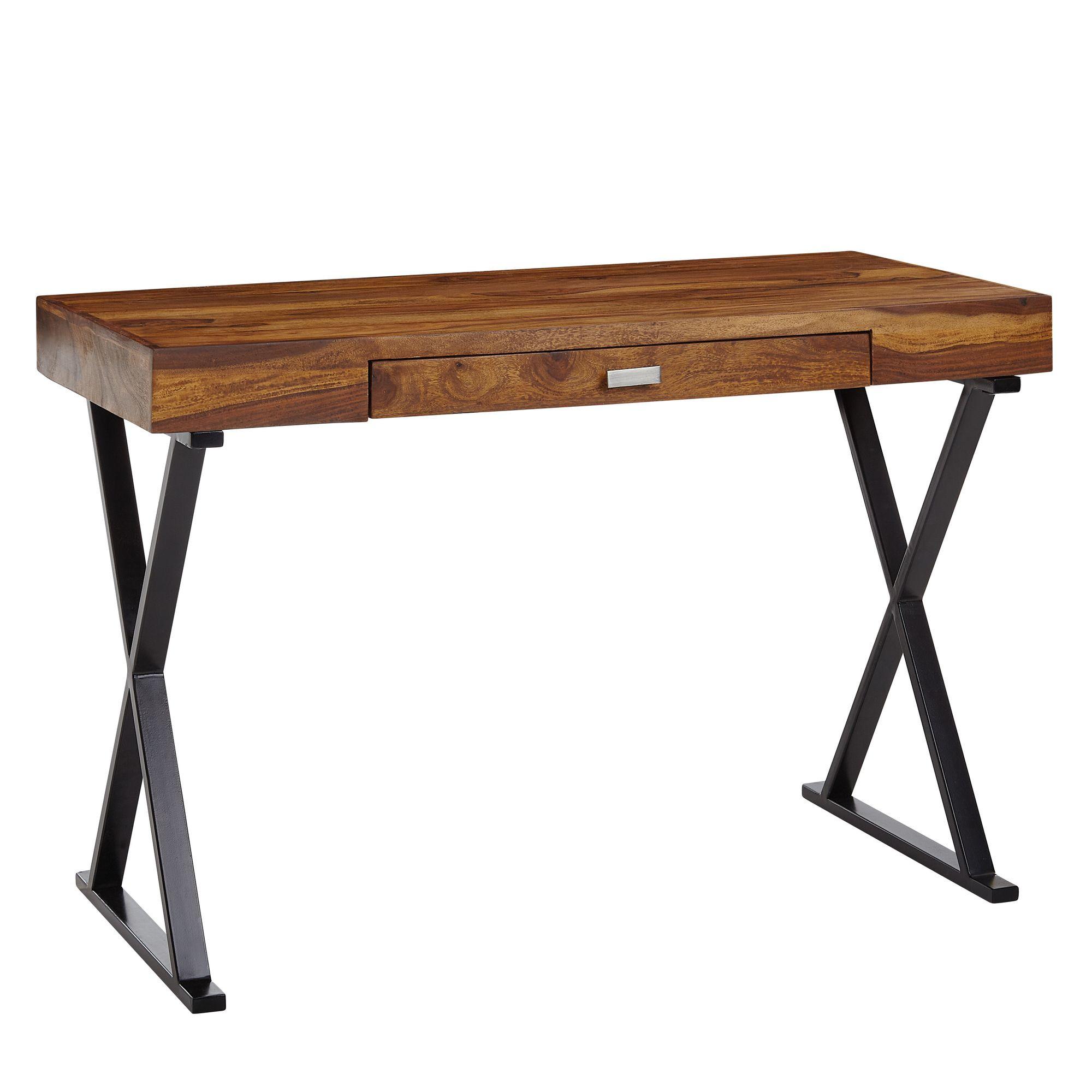 SCHREIBTISCH Massivholz X-Gestell Schublade, Schwarz 120x55x78 cm - Schwarz, Holz/Metall (55/120/78cm) - KADIMA DESIGN