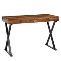 SCHREIBTISCH Massivholz X-Gestell Schublade, Schwarz 120x55x78 cm - Schwarz, Holz/Metall (55/120/78cm) - KADIMA DESIGN