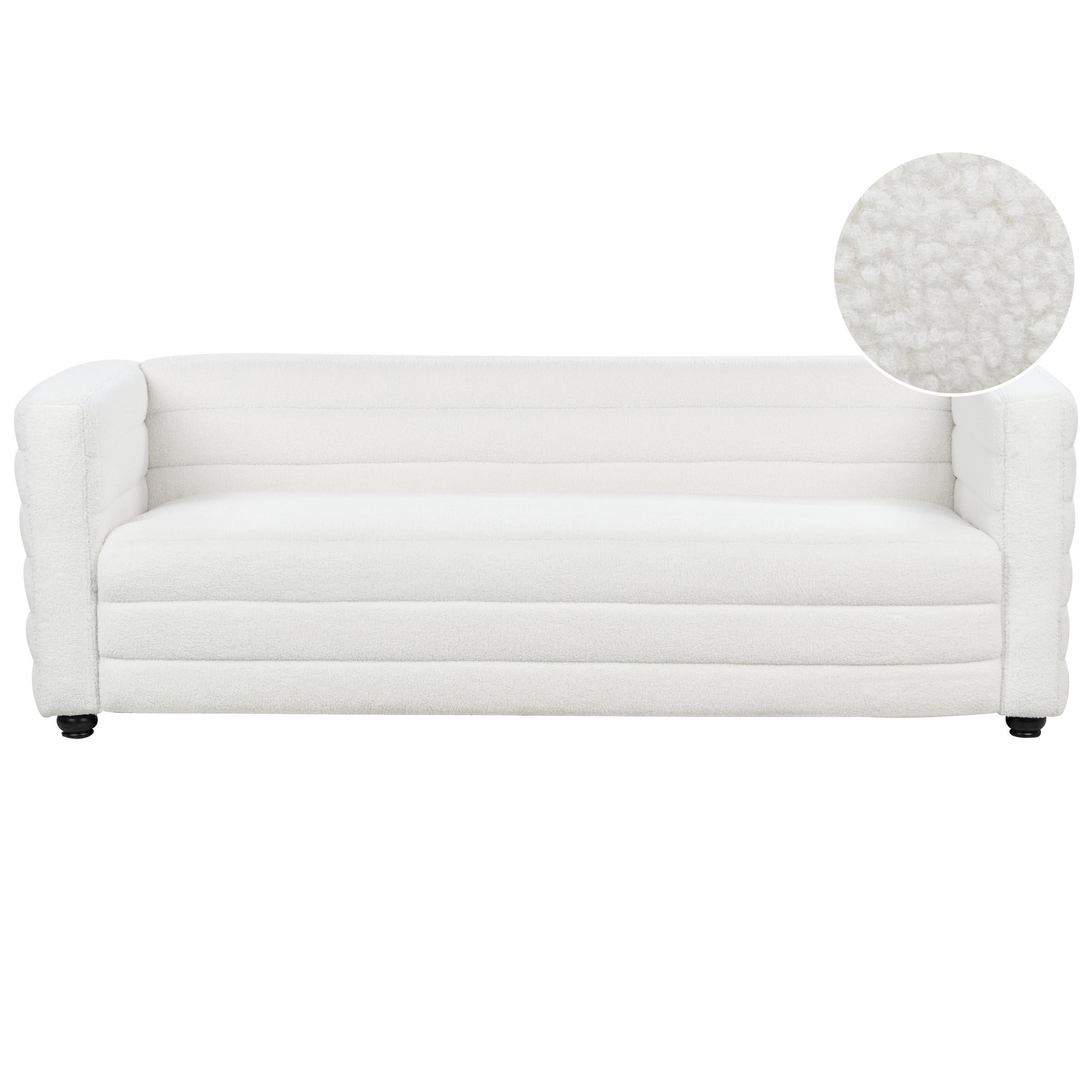 3-SITZER-SOFA Bouclé cremeweiß Hofn - Schwarz/Weiß, Textil (214/72/79cm) - Beliani