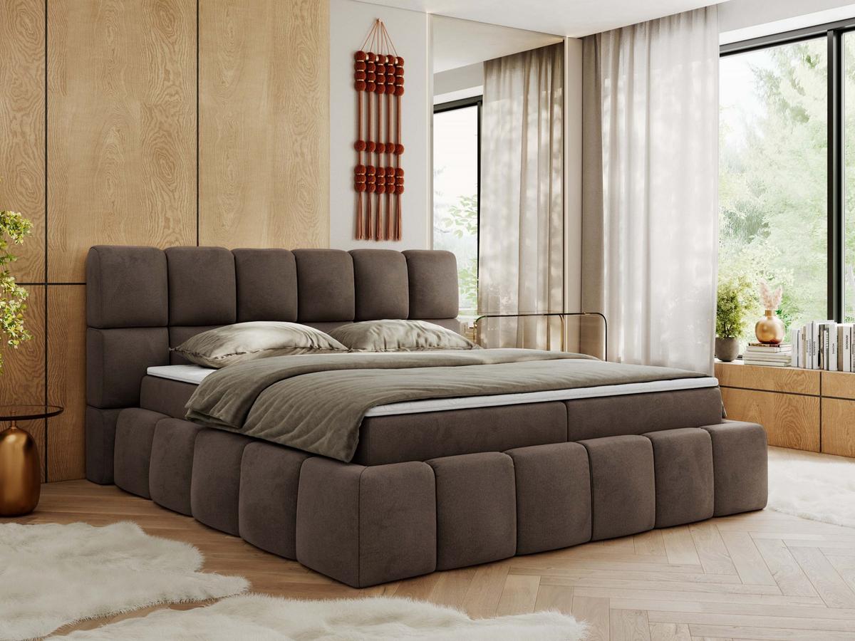 BOXBETT NIRA 180/200 - Braun Velvet - H3 - Braun, Holz/Textil (180/200cm) - MKS