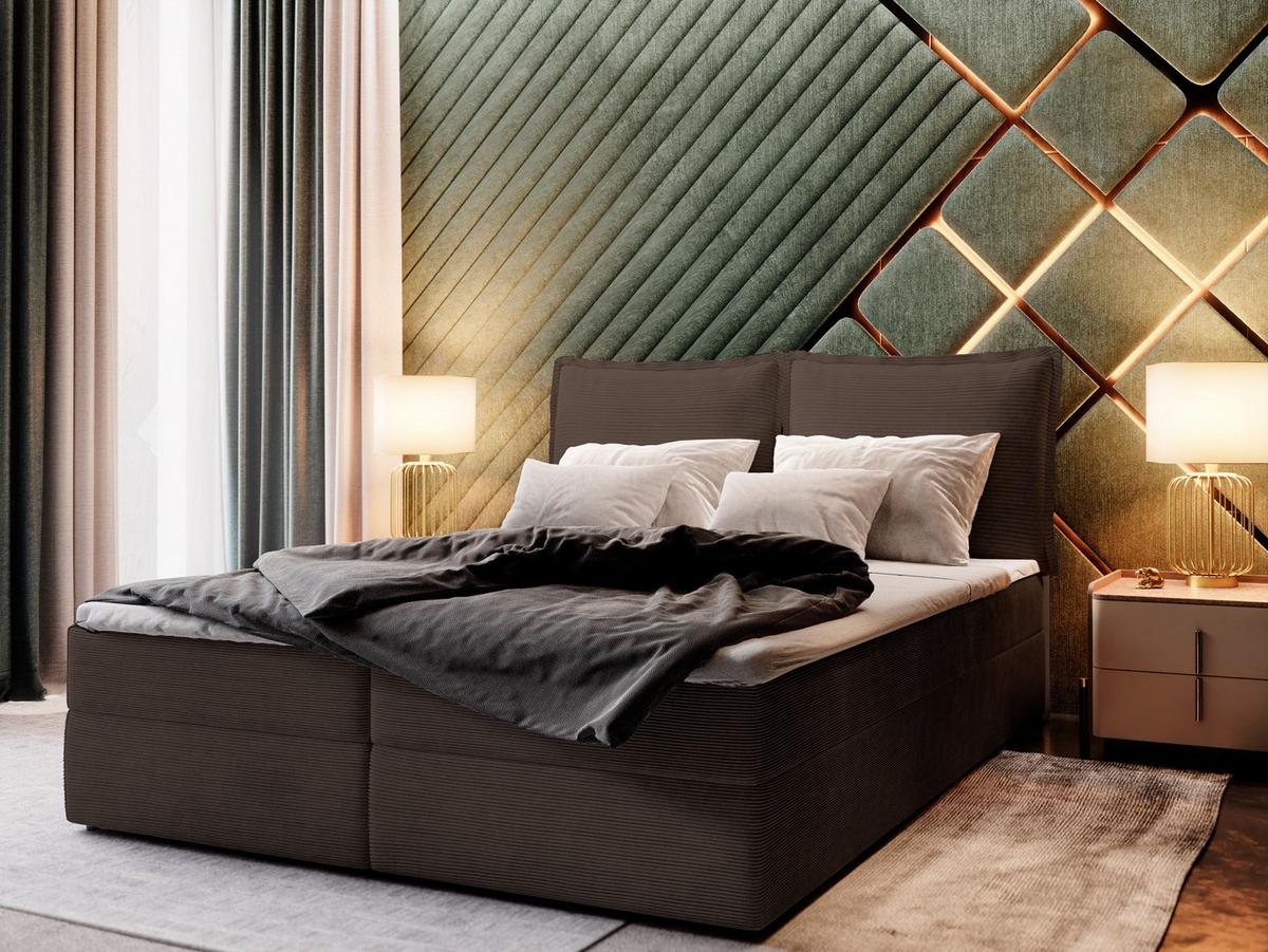 BOXBETT LENTE 160x200 cm mit Matratze und Topper - Braun - Braun, Holz (160/200cm) - MASSENO