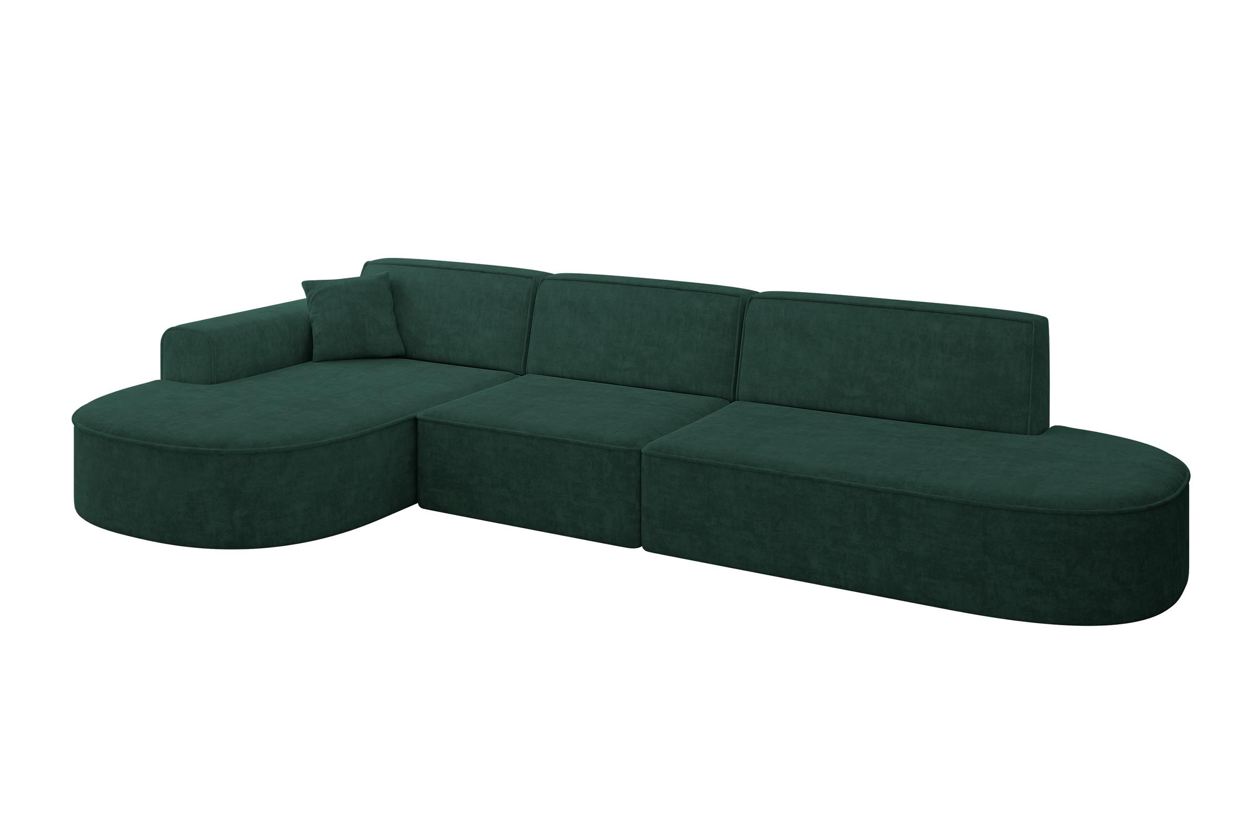 ECKSOFA Ottomane Links MARI-L2 - 328x171x79 cm Grün Velours - Schwarz/Grün, Holzwerkstoff/Kunststoff (328/171cm) - ALTDECOR