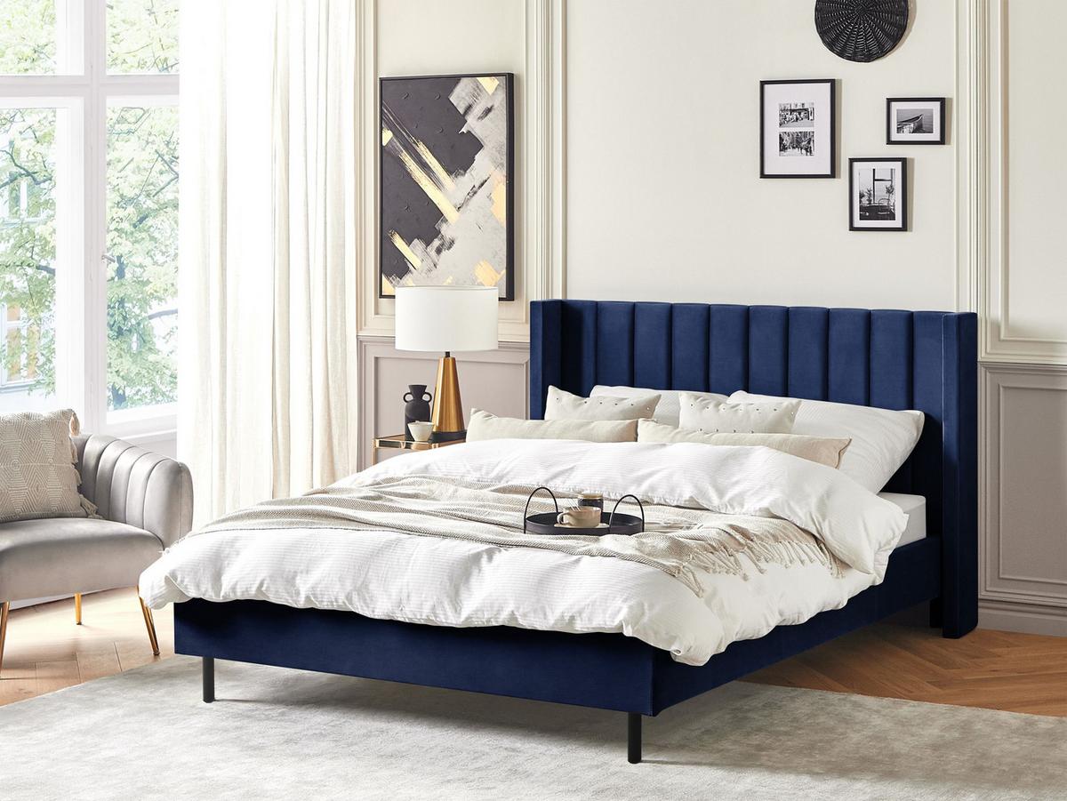 BETT mit Lattenrost 160x200 cm Blau Villette - Blau, Textil (160/200cm) - Beliani