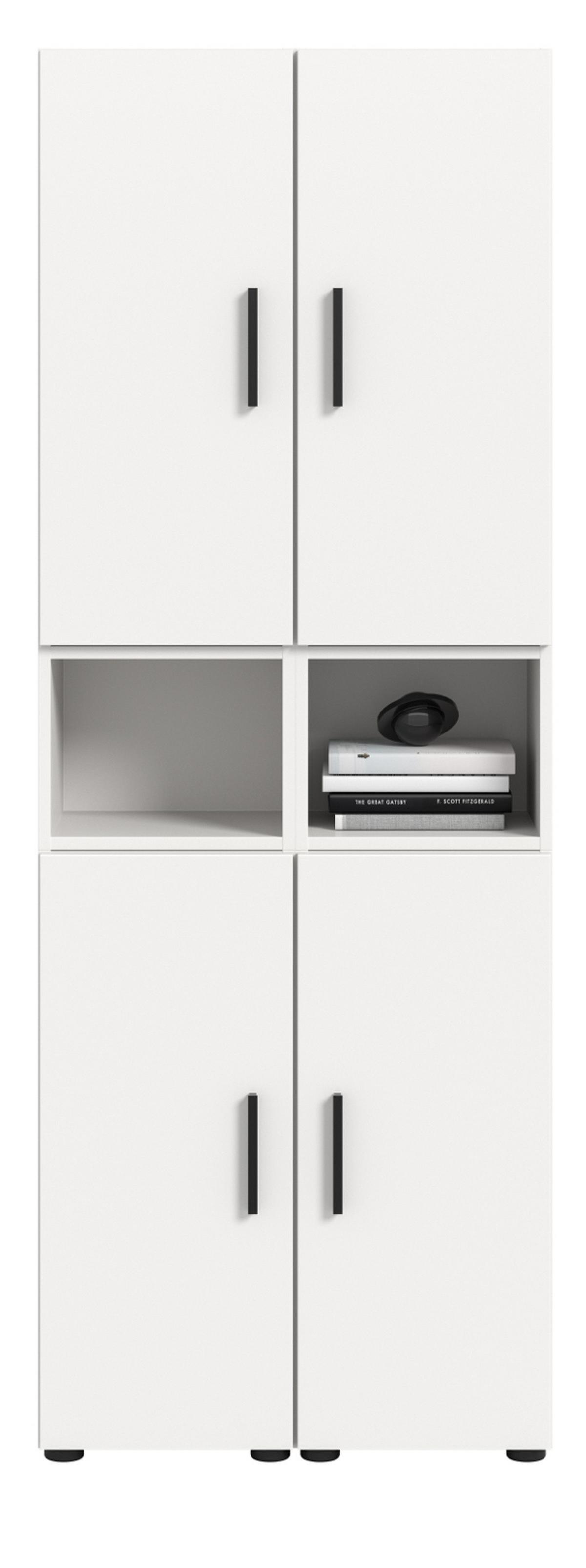 STAURAUMSCHRANK weiß 65 x 178 cm, Mehrzweckschrank mit viel Stauraum - Schwarz/Weiß, Holzwerkstoff/Kunststoff (65/178/34cm) - Inn.Furn