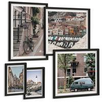 BILDER SET 5er Set - 50x50 cm & 20x30 cm & 40x60 cm Schwarzer Rahmen - Elegante Muster auf Steinen - Schwarz, Kunststoff (40/60cm) - TULUP