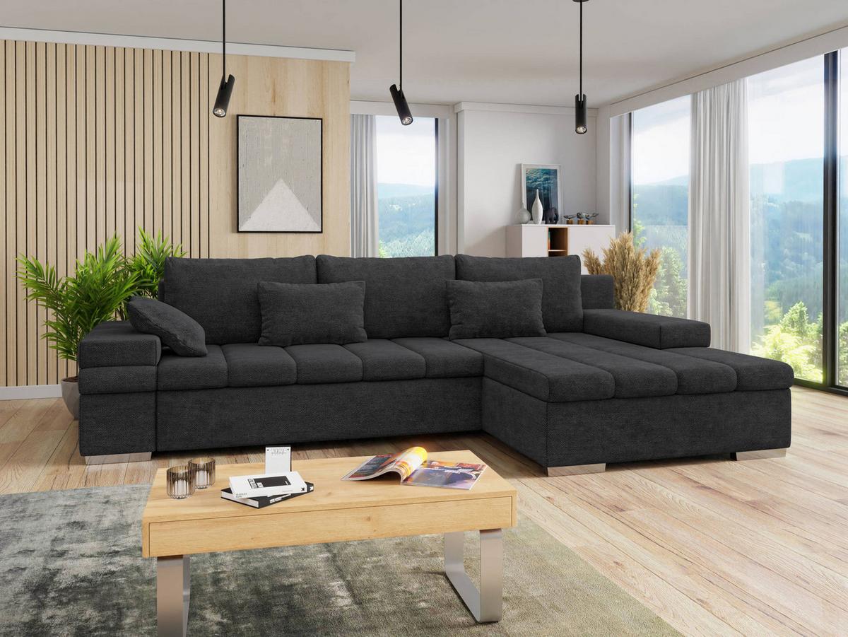 ECKSOFA Bangkok, Seite: Rechts - Anthrazit/Silberfarben, Holz/Textil (310/175cm) - MIRJAN24
