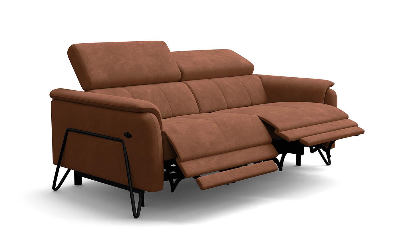 RELAXSOFA RODEN 3-Sitzer mit 2 Relax, braun, Veloursstoff - Braun, Holz/Textil (194/82/103cm) - Wozimo