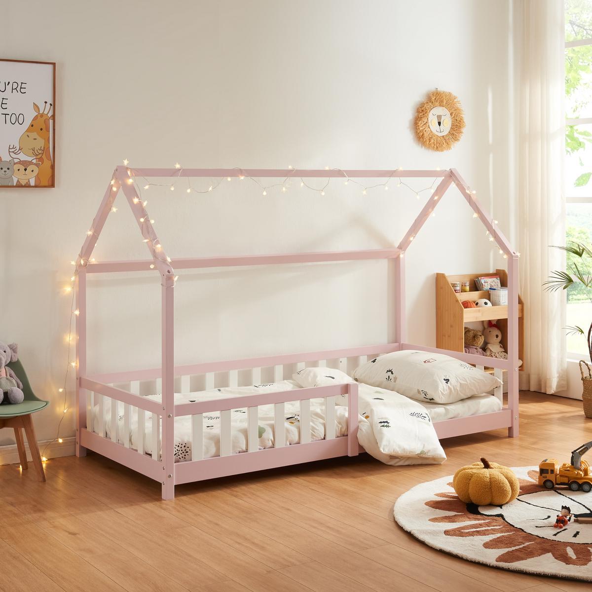 HAUSBETT Hesel - Pink, Holz (90/200cm) - [en.casa]
