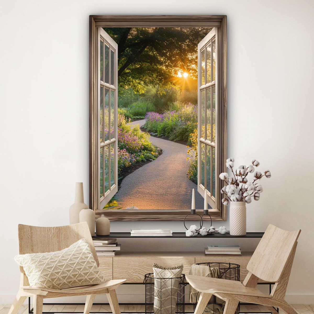 LEINWANDBILD Aussicht - Blumen - Natur - Sonne - Weg Deko Groß 90x140 cm - Hellgelb, Textil (90/140cm) - MuchoWow