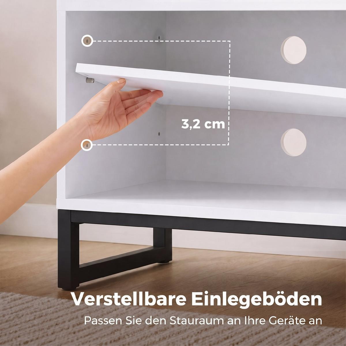 TV-SCHRANK Spanplatte Stahl Weiß - Eichefarben/Weiß, Holzwerkstoff/Metall (140/50/36.5cm) - HOMCOM