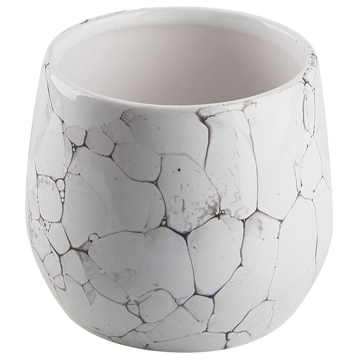 BADEZIMMER Set 6-teilig Keramik cremeweiß Callela - Schwarz/Weiß, Stein (9/21/9cm) - Beliani
